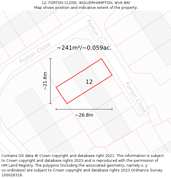 12, FORTON CLOSE, WOLVERHAMPTON, WV6 8AY: Plot and title map