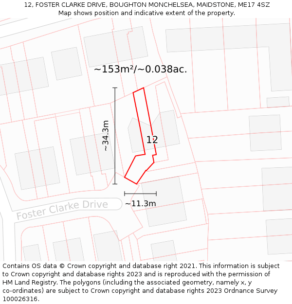 12, FOSTER CLARKE DRIVE, BOUGHTON MONCHELSEA, MAIDSTONE, ME17 4SZ: Plot and title map