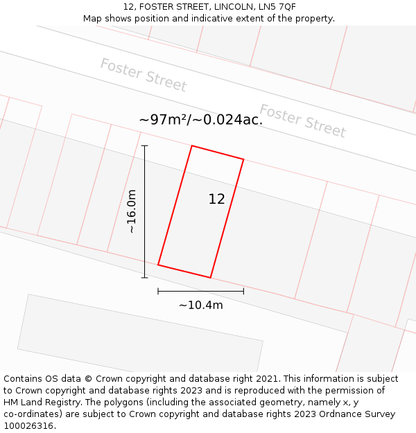 12, FOSTER STREET, LINCOLN, LN5 7QF: Plot and title map