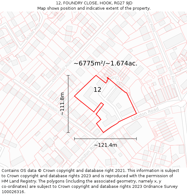12, FOUNDRY CLOSE, HOOK, RG27 9JD: Plot and title map
