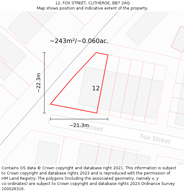 12, FOX STREET, CLITHEROE, BB7 2AQ: Plot and title map