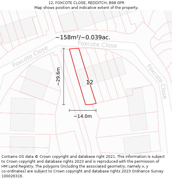 12, FOXCOTE CLOSE, REDDITCH, B98 0PR: Plot and title map