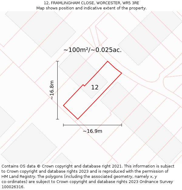 12, FRAMLINGHAM CLOSE, WORCESTER, WR5 3RE: Plot and title map
