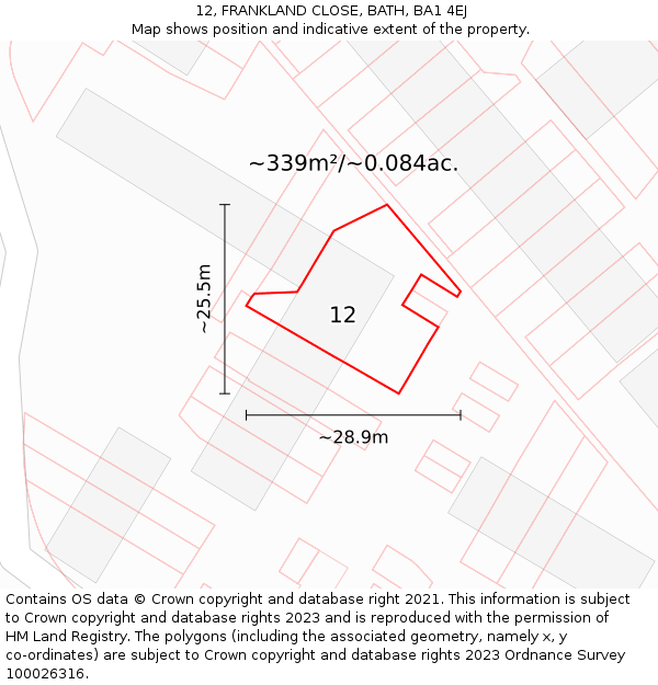 12, FRANKLAND CLOSE, BATH, BA1 4EJ: Plot and title map