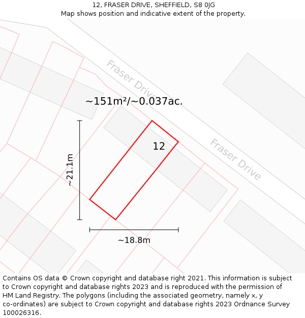 12, FRASER DRIVE, SHEFFIELD, S8 0JG: Plot and title map