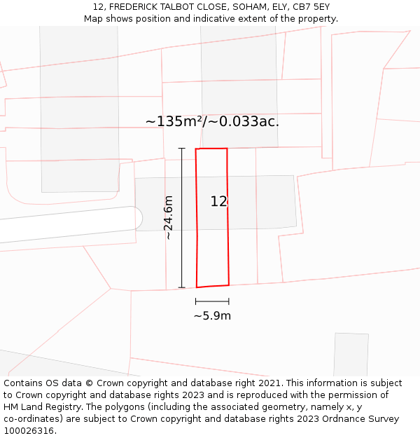 12, FREDERICK TALBOT CLOSE, SOHAM, ELY, CB7 5EY: Plot and title map