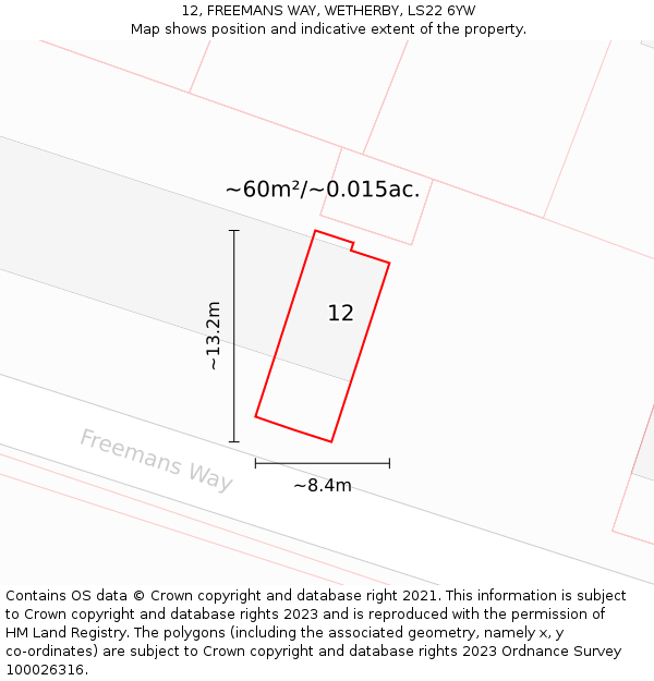 12, FREEMANS WAY, WETHERBY, LS22 6YW: Plot and title map
