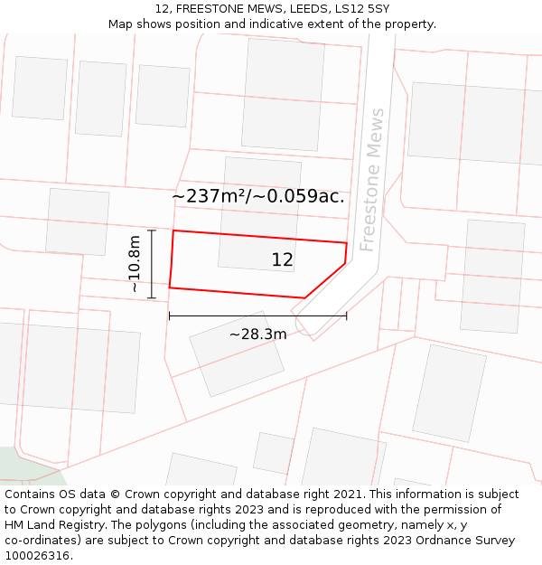12, FREESTONE MEWS, LEEDS, LS12 5SY: Plot and title map