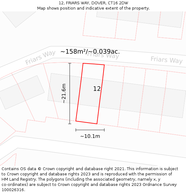 12, FRIARS WAY, DOVER, CT16 2DW: Plot and title map