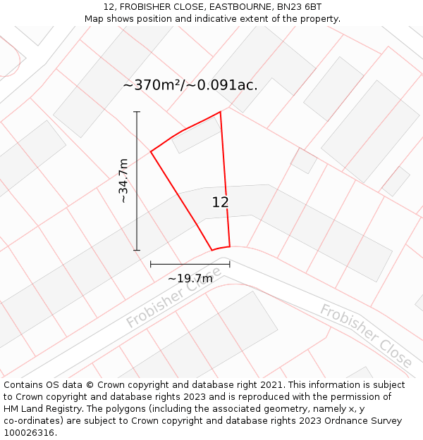 12, FROBISHER CLOSE, EASTBOURNE, BN23 6BT: Plot and title map