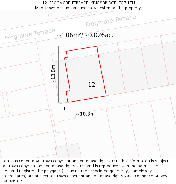 12, FROGMORE TERRACE, KINGSBRIDGE, TQ7 1EU: Plot and title map