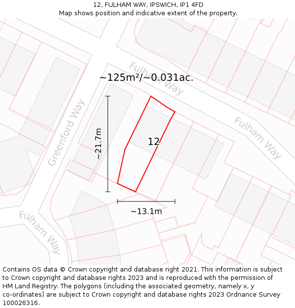 12, FULHAM WAY, IPSWICH, IP1 4FD: Plot and title map