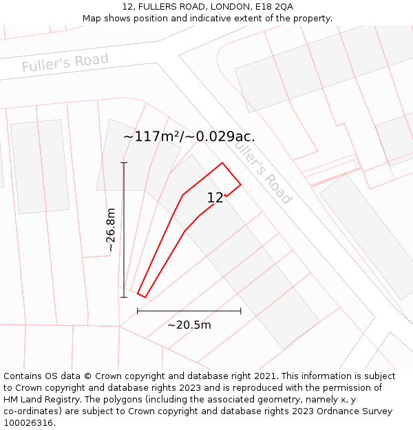 12, FULLERS ROAD, LONDON, E18 2QA: Plot and title map