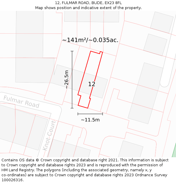 12, FULMAR ROAD, BUDE, EX23 8FL: Plot and title map