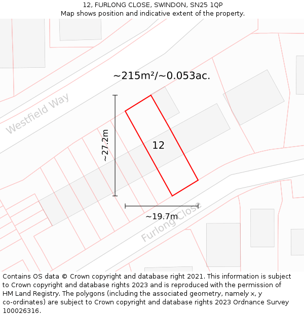 12, FURLONG CLOSE, SWINDON, SN25 1QP: Plot and title map