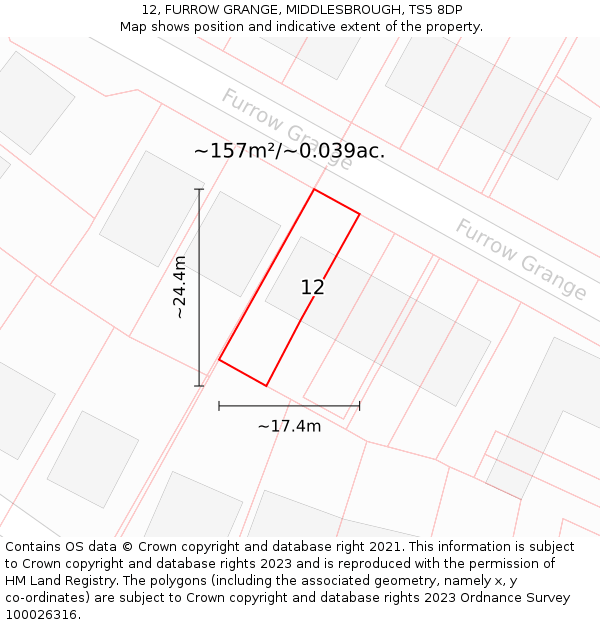 12, FURROW GRANGE, MIDDLESBROUGH, TS5 8DP: Plot and title map