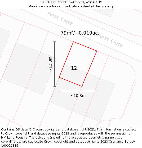 12, FURZE CLOSE, WATFORD, WD19 6HG: Plot and title map