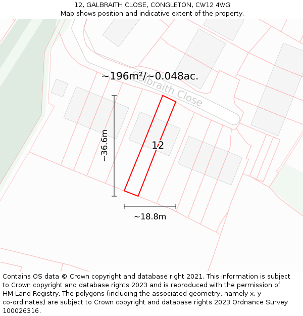 12, GALBRAITH CLOSE, CONGLETON, CW12 4WG: Plot and title map