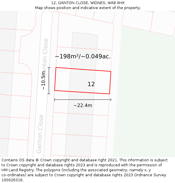 12, GANTON CLOSE, WIDNES, WA8 9HX: Plot and title map