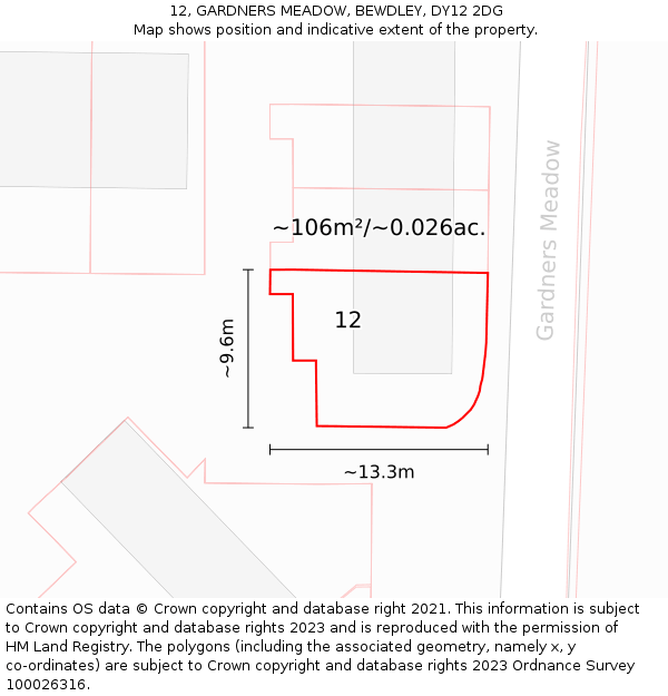 12, GARDNERS MEADOW, BEWDLEY, DY12 2DG: Plot and title map