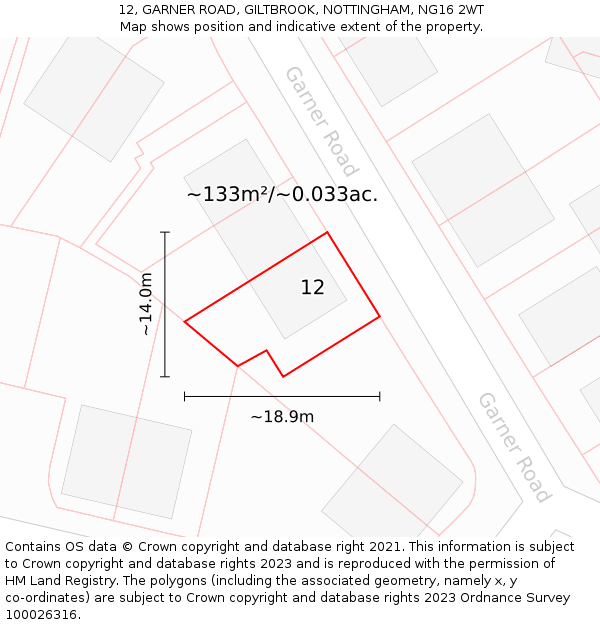 12, GARNER ROAD, GILTBROOK, NOTTINGHAM, NG16 2WT: Plot and title map