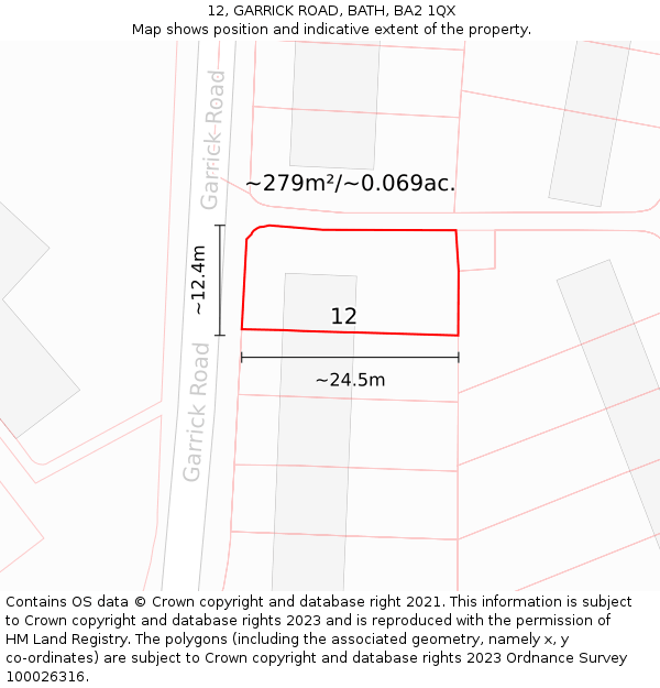 12, GARRICK ROAD, BATH, BA2 1QX: Plot and title map