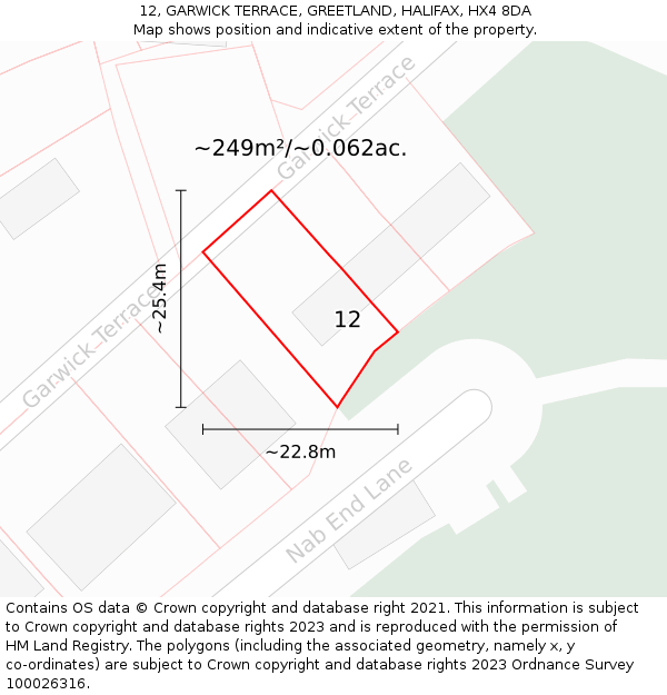 12, GARWICK TERRACE, GREETLAND, HALIFAX, HX4 8DA: Plot and title map