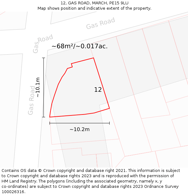 12, GAS ROAD, MARCH, PE15 9LU: Plot and title map