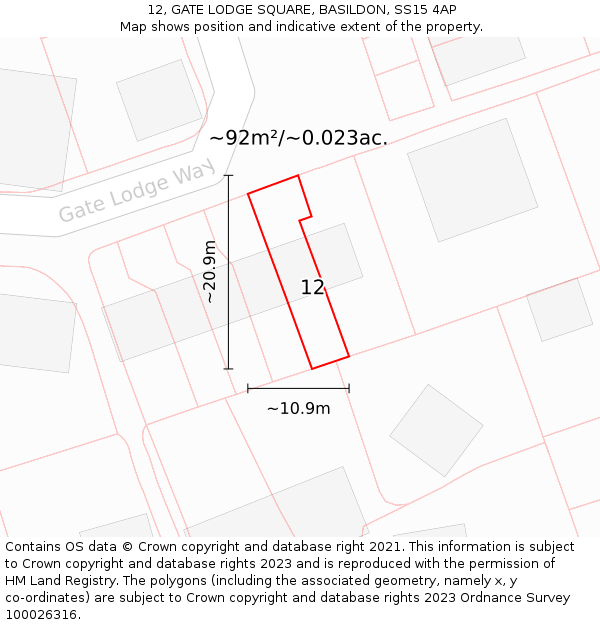 12, GATE LODGE SQUARE, BASILDON, SS15 4AP: Plot and title map