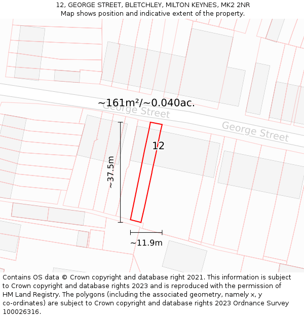 12, GEORGE STREET, BLETCHLEY, MILTON KEYNES, MK2 2NR: Plot and title map