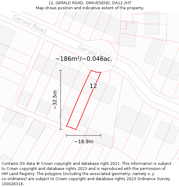 12, GERALD ROAD, GRAVESEND, DA12 2HT: Plot and title map