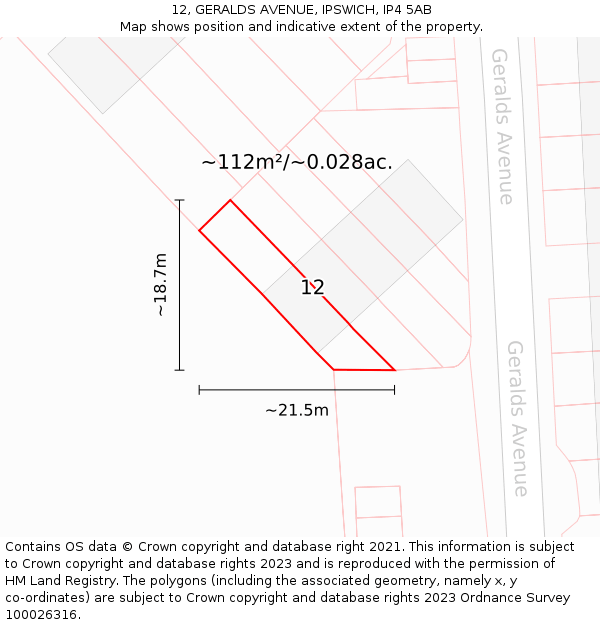 12, GERALDS AVENUE, IPSWICH, IP4 5AB: Plot and title map