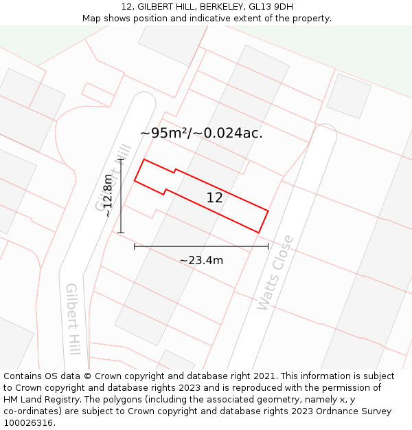 12, GILBERT HILL, BERKELEY, GL13 9DH: Plot and title map