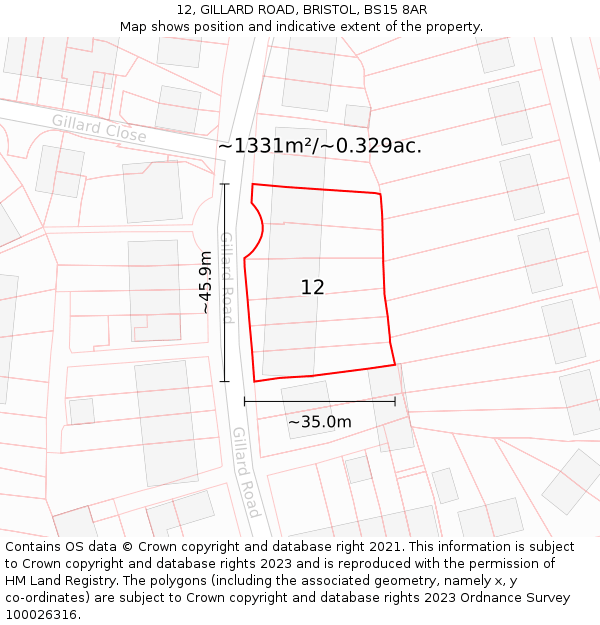 12, GILLARD ROAD, BRISTOL, BS15 8AR: Plot and title map