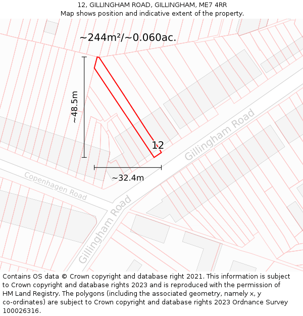 12, GILLINGHAM ROAD, GILLINGHAM, ME7 4RR: Plot and title map