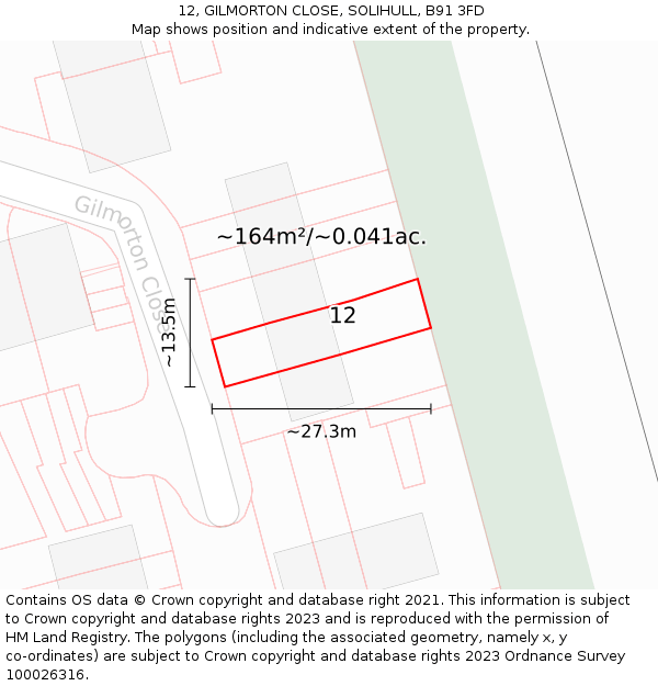 12, GILMORTON CLOSE, SOLIHULL, B91 3FD: Plot and title map