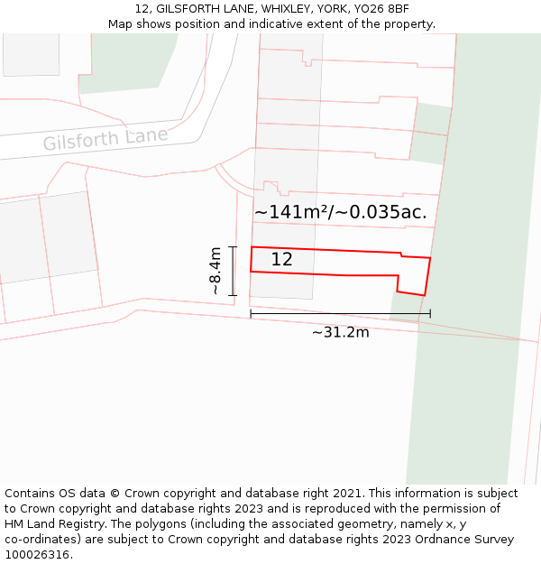 12, GILSFORTH LANE, WHIXLEY, YORK, YO26 8BF: Plot and title map