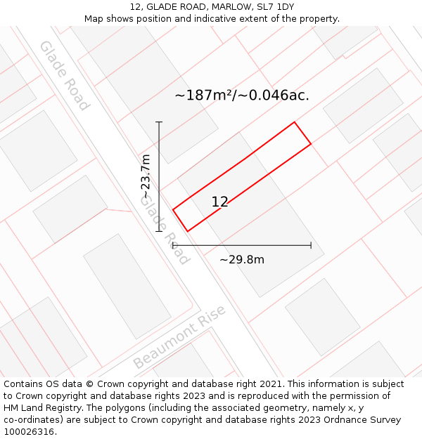 12, GLADE ROAD, MARLOW, SL7 1DY: Plot and title map