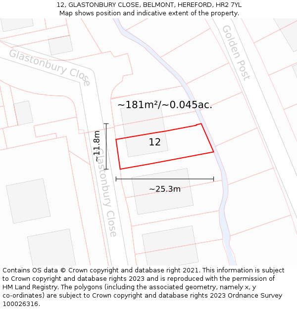 12, GLASTONBURY CLOSE, BELMONT, HEREFORD, HR2 7YL: Plot and title map