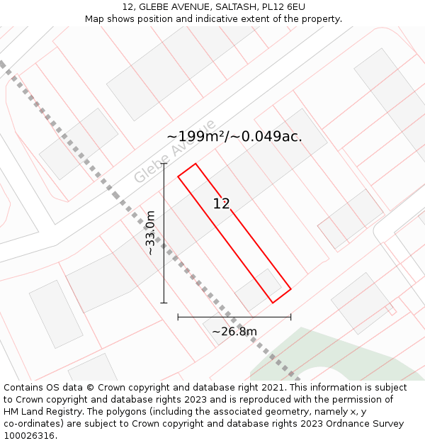 12, GLEBE AVENUE, SALTASH, PL12 6EU: Plot and title map