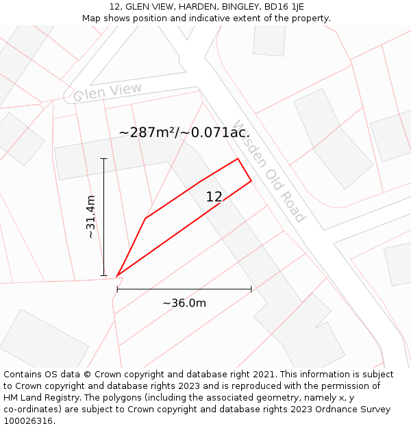 12, GLEN VIEW, HARDEN, BINGLEY, BD16 1JE: Plot and title map