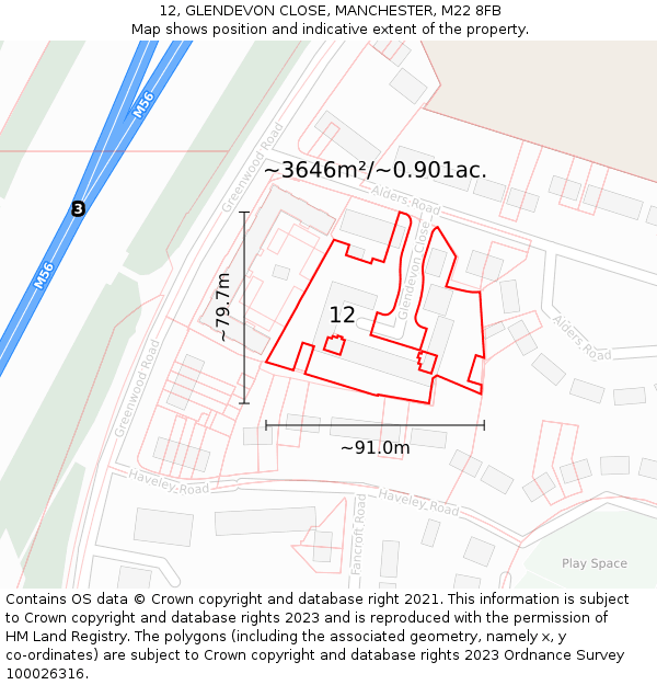 12, GLENDEVON CLOSE, MANCHESTER, M22 8FB: Plot and title map