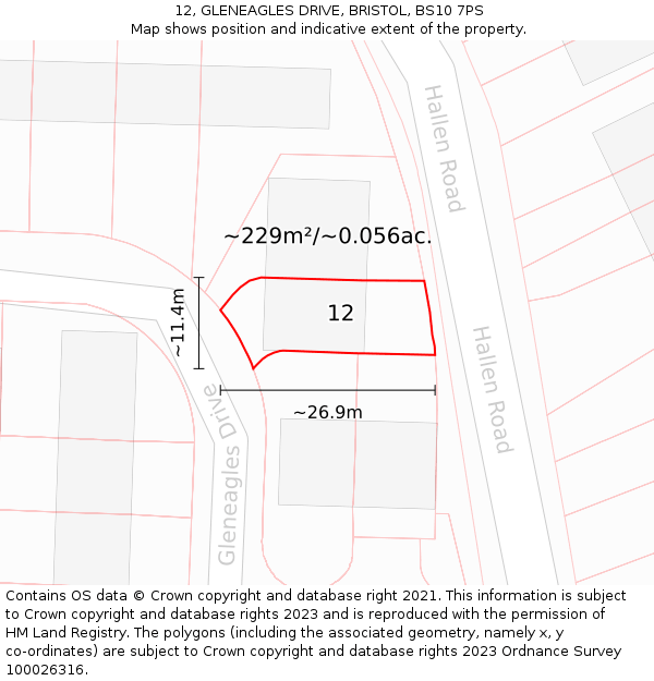 12, GLENEAGLES DRIVE, BRISTOL, BS10 7PS: Plot and title map