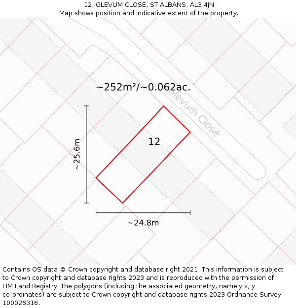 12, GLEVUM CLOSE, ST ALBANS, AL3 4JN: Plot and title map