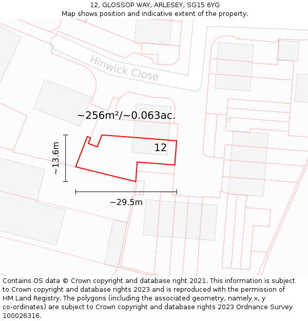 12, GLOSSOP WAY, ARLESEY, SG15 6YG: Plot and title map