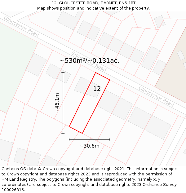 12, GLOUCESTER ROAD, BARNET, EN5 1RT: Plot and title map