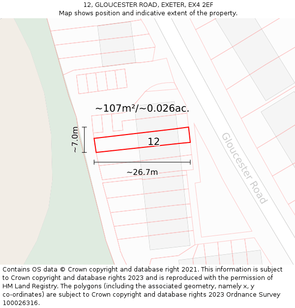 12, GLOUCESTER ROAD, EXETER, EX4 2EF: Plot and title map