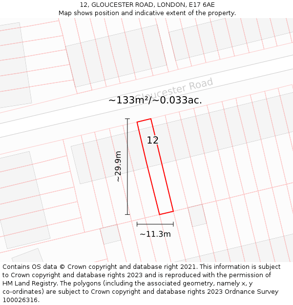 12, GLOUCESTER ROAD, LONDON, E17 6AE: Plot and title map