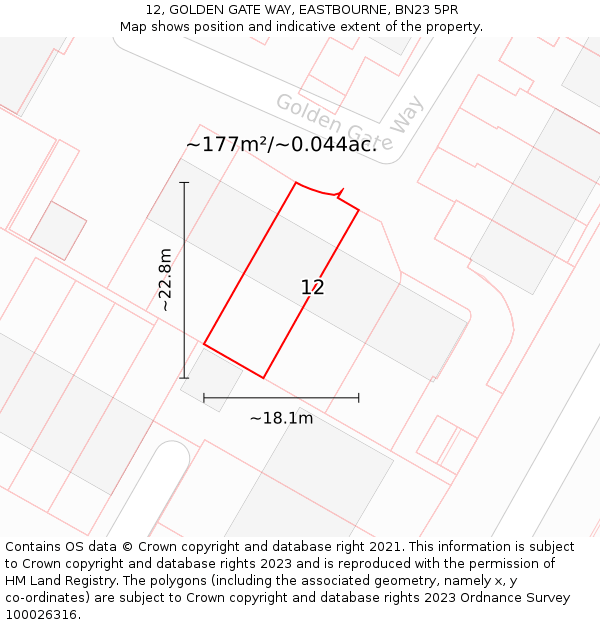 12, GOLDEN GATE WAY, EASTBOURNE, BN23 5PR: Plot and title map