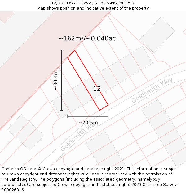 12, GOLDSMITH WAY, ST ALBANS, AL3 5LG: Plot and title map